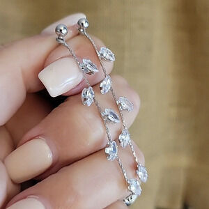 Stunning Front/Back 925 Silver CZ Long Drop Earrings